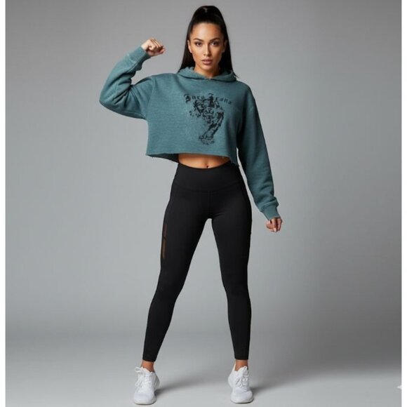 JNCO Jeans Women's Gray Cropped Hoodie With Tiger Graphic Sweatshirt Size XL - Picture 1 of 10